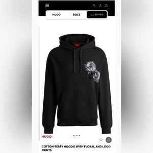 NWT Men’s Size Medium Hugo Terry Cotton Hoodie With Floral & Logo Prints Black